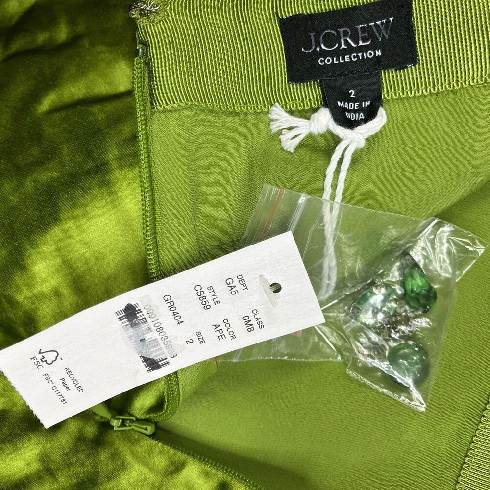 J Crew Collection Green Crystal Embellished Mini Skirt Satin Fairfax Womens 2 - Picture 8 of 9